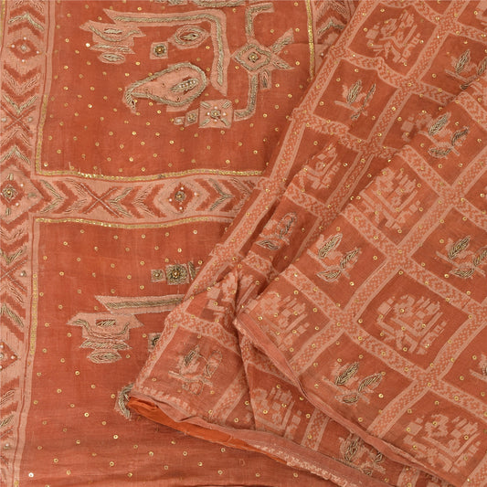 Sanskriti Vintage Sarees Pure Organza Silk Hand Beaded Woven Craft Fabric Sari