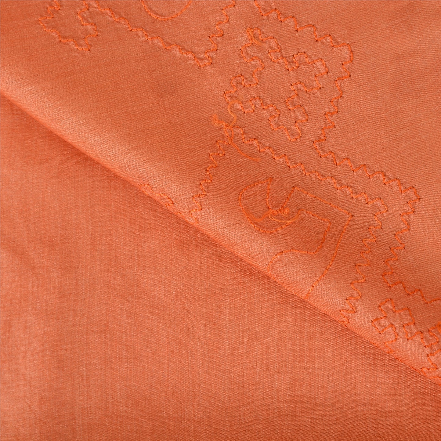 Sanskriti Vintage Sarees Pure Silk Hand Embroidered Peach Craft 5 YD Fabric Sari