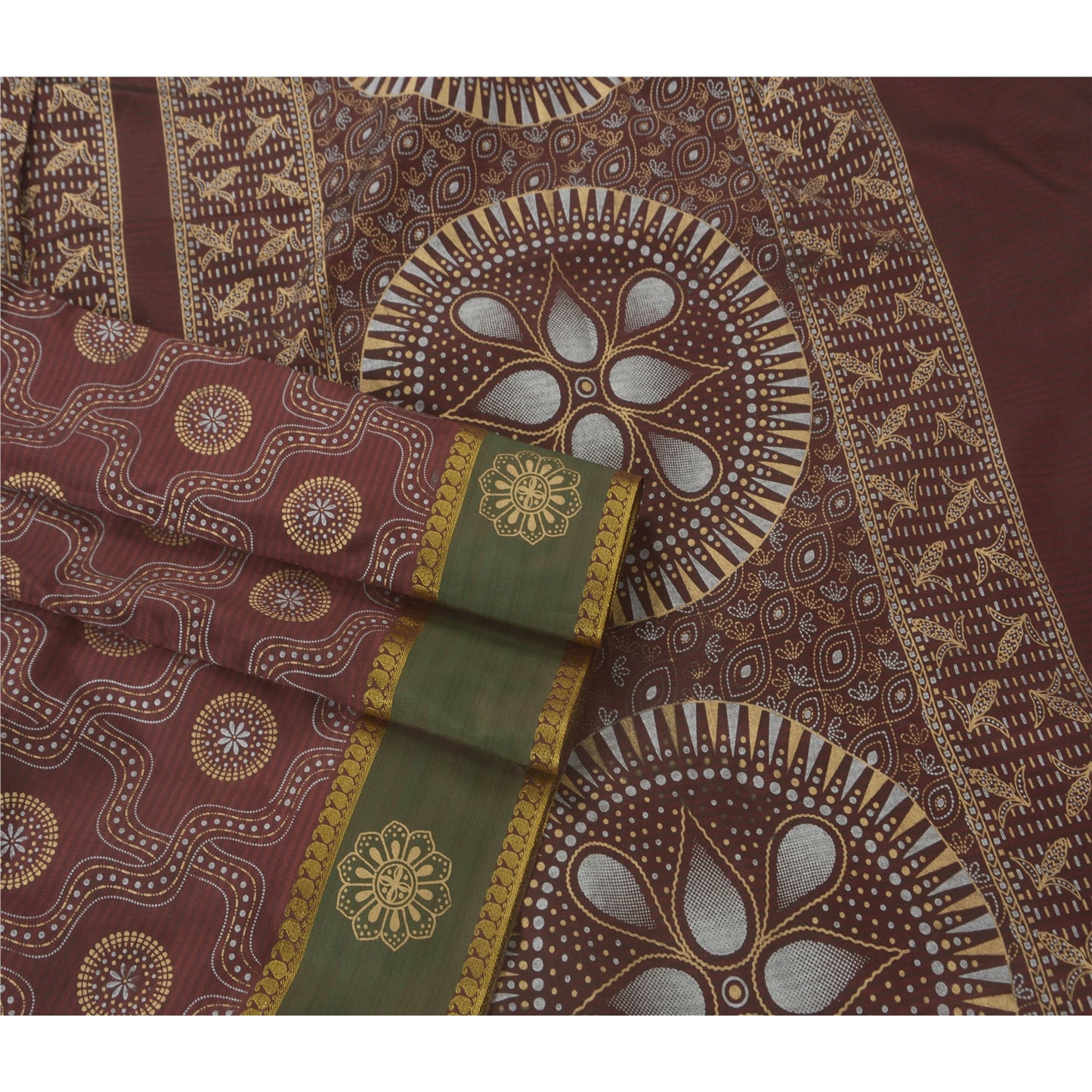 Sanskriti Vintage Dark Red Sarees Art Silk Painted 5YD Craft Fabric Premium Sari