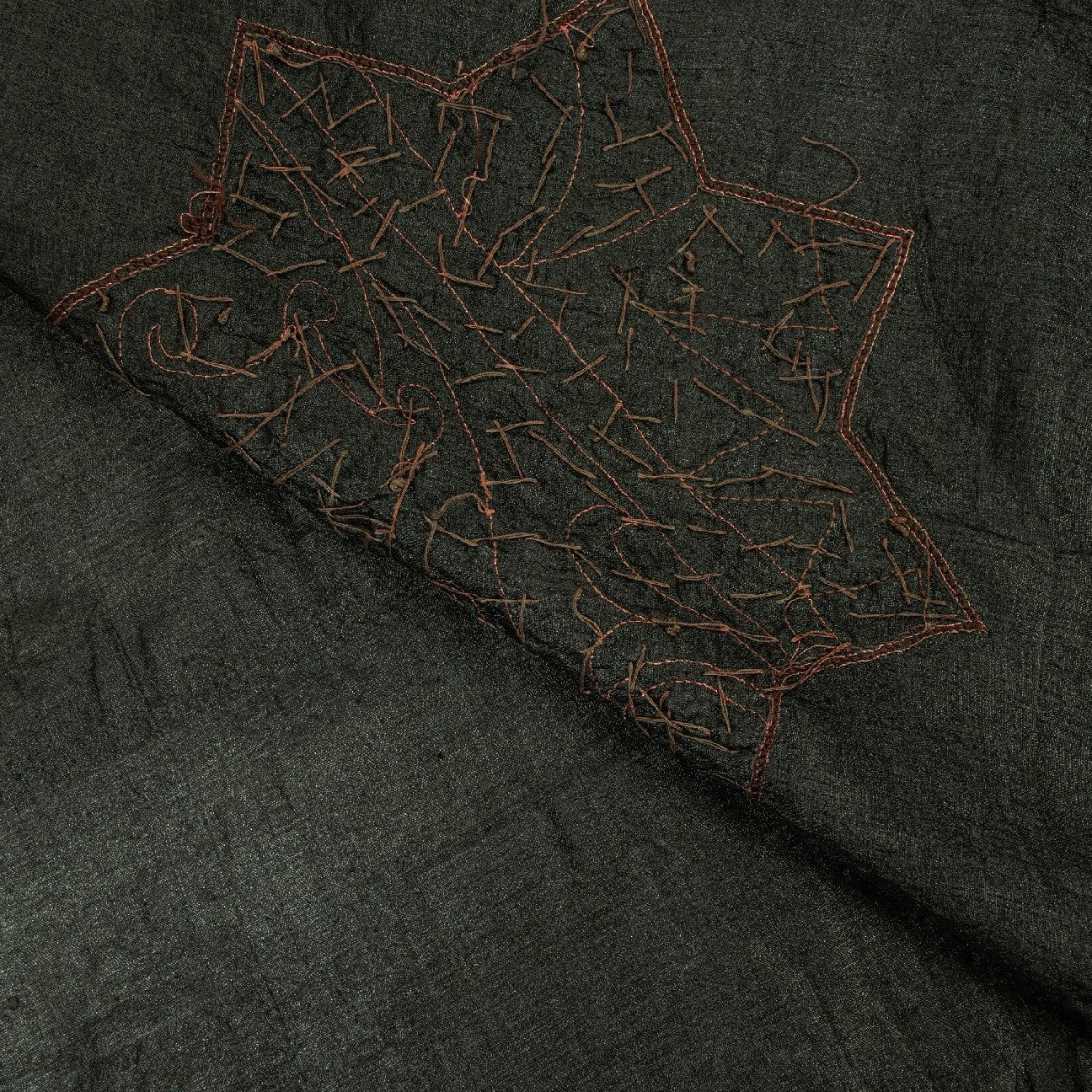 Sanskriti Vintage Dark Gray Sarees Pure Silk Hand Beaded Sari 5+yd Craft Fabric