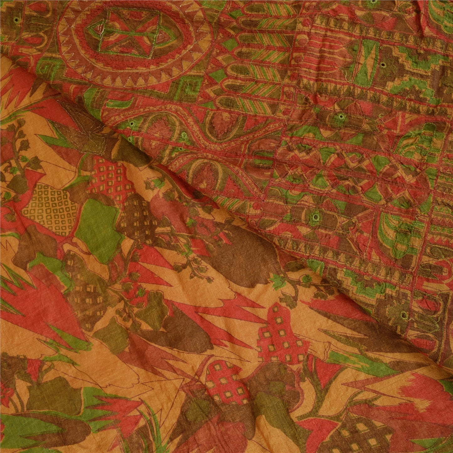 Sanskriti Vintage Indian Sarees Pure Silk Hand Beaded Ethnic Sari Craft Fabric