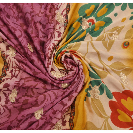 Sanskriti Vintage Multi Color Sarees Art Silk Embroidered Craft Fabric Sari