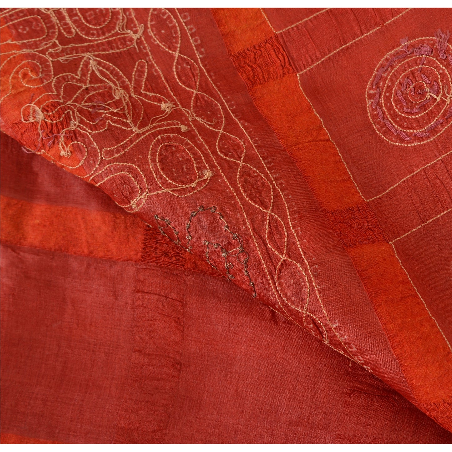 Sanskriti Vintage Red & Cream Sarees Pure Silk Hand Made Bandhani Fabric 5ydSari