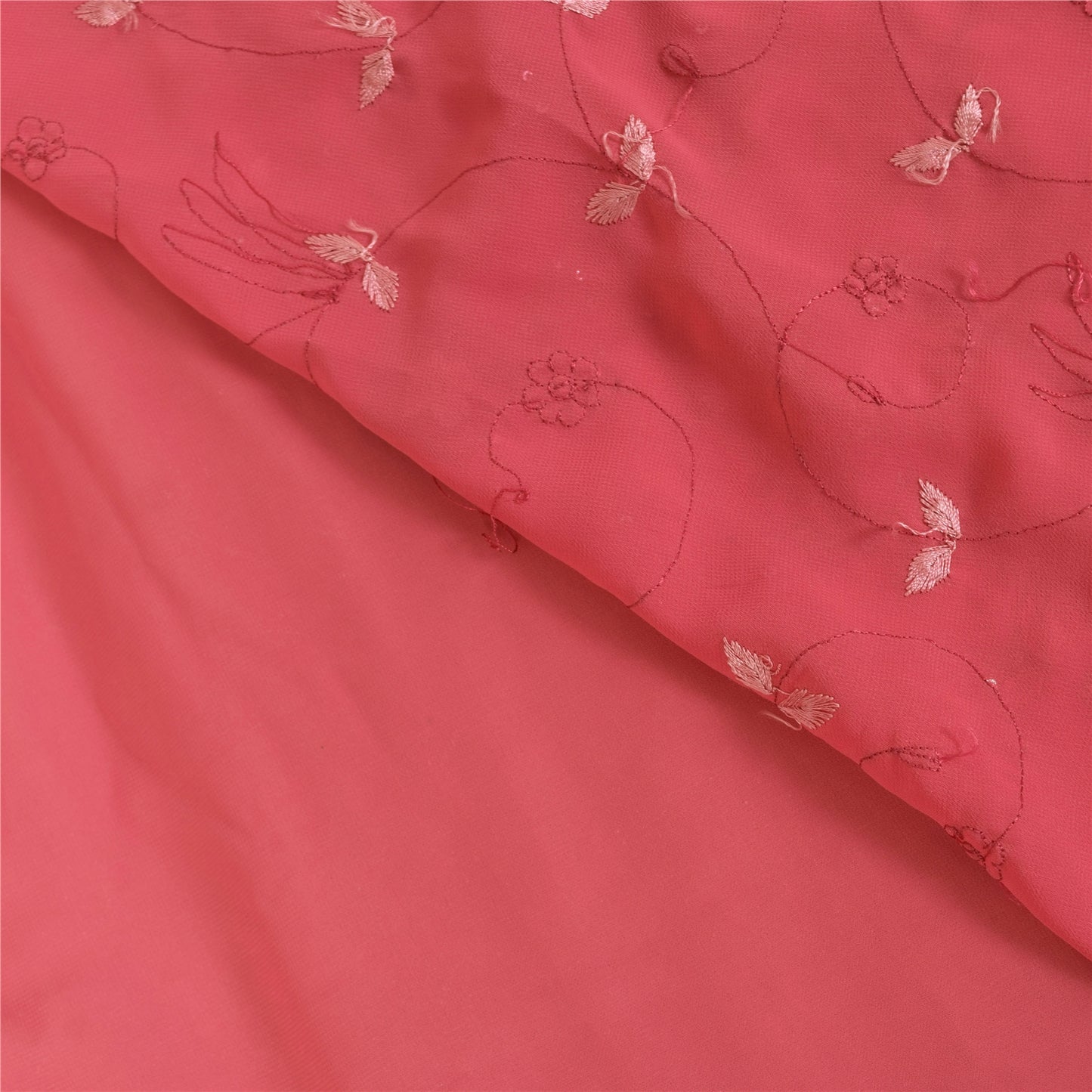 Sanskriti Vintage Pink Sarees Georgette Hand Embroidered 6yrd Craft Fabric Sari