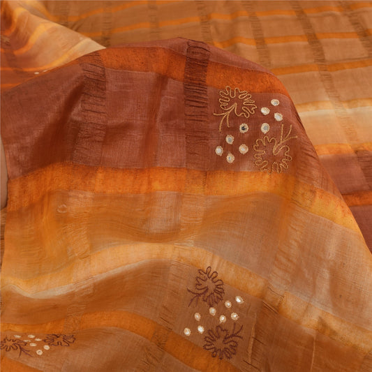 Sanskriti Vintage Brown Sarees Pure Silk Hand Beaded Premium Craft Fabric Sari