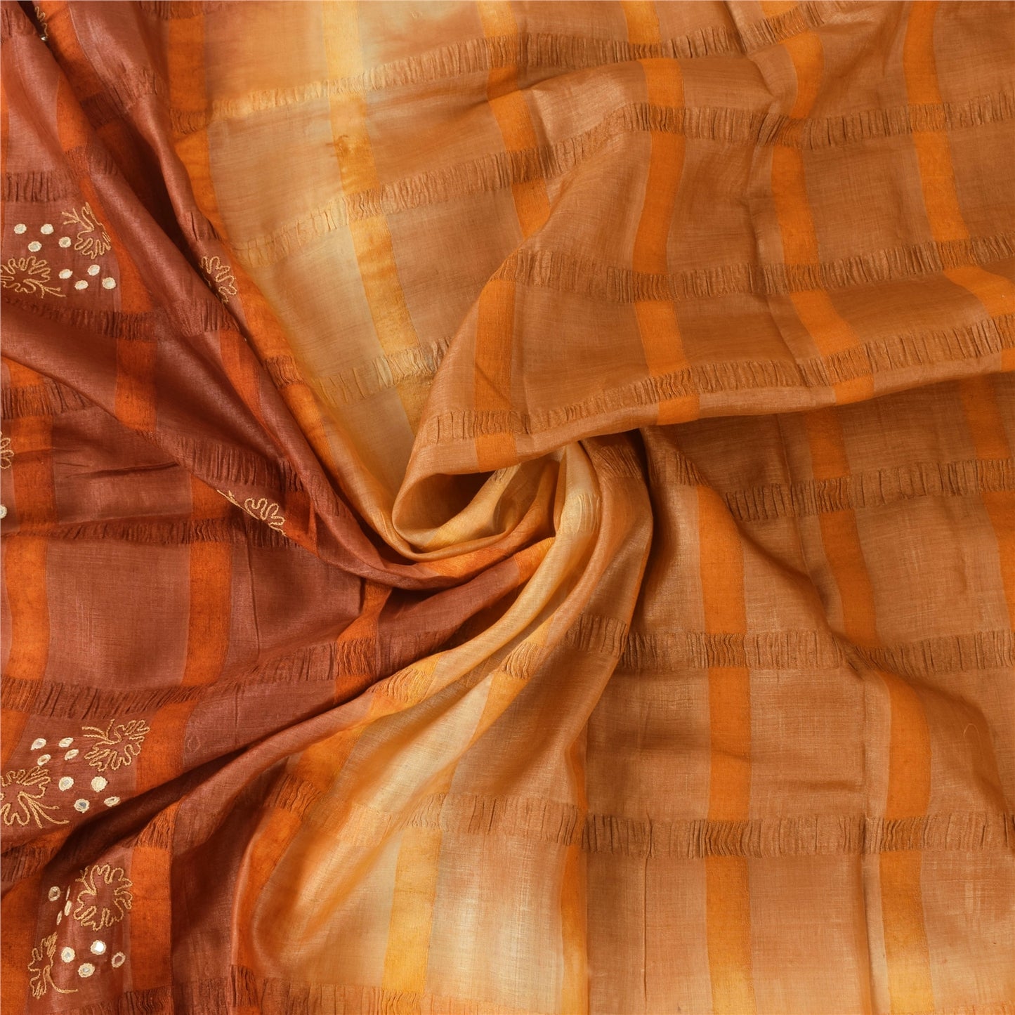 Sanskriti Vintage Brown Sarees Pure Silk Hand Beaded Premium Craft Fabric Sari