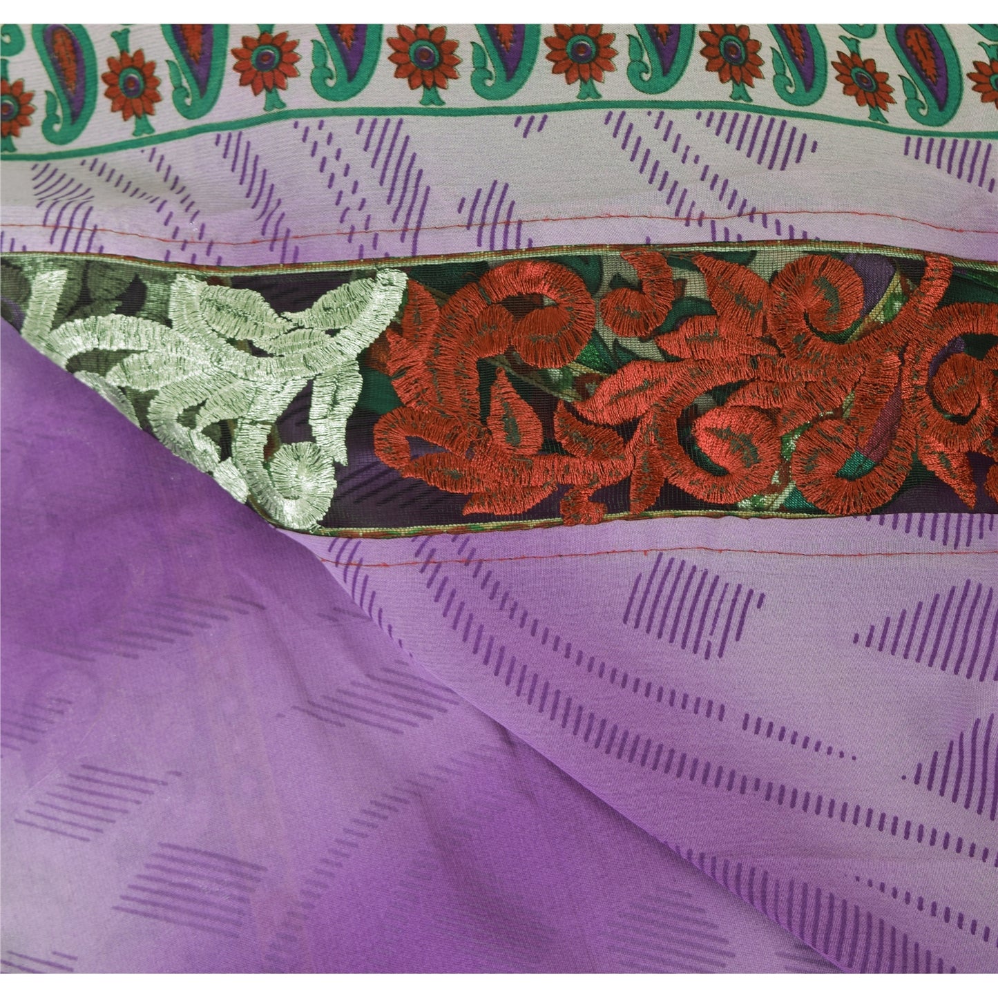 Sanskriti Vintage Art Silk Sari Fabric: Hand-Beaded Purple Craft Material (5yd Uses--Crafts Sewing Patchwork Home Decor, Bag Making, Etc