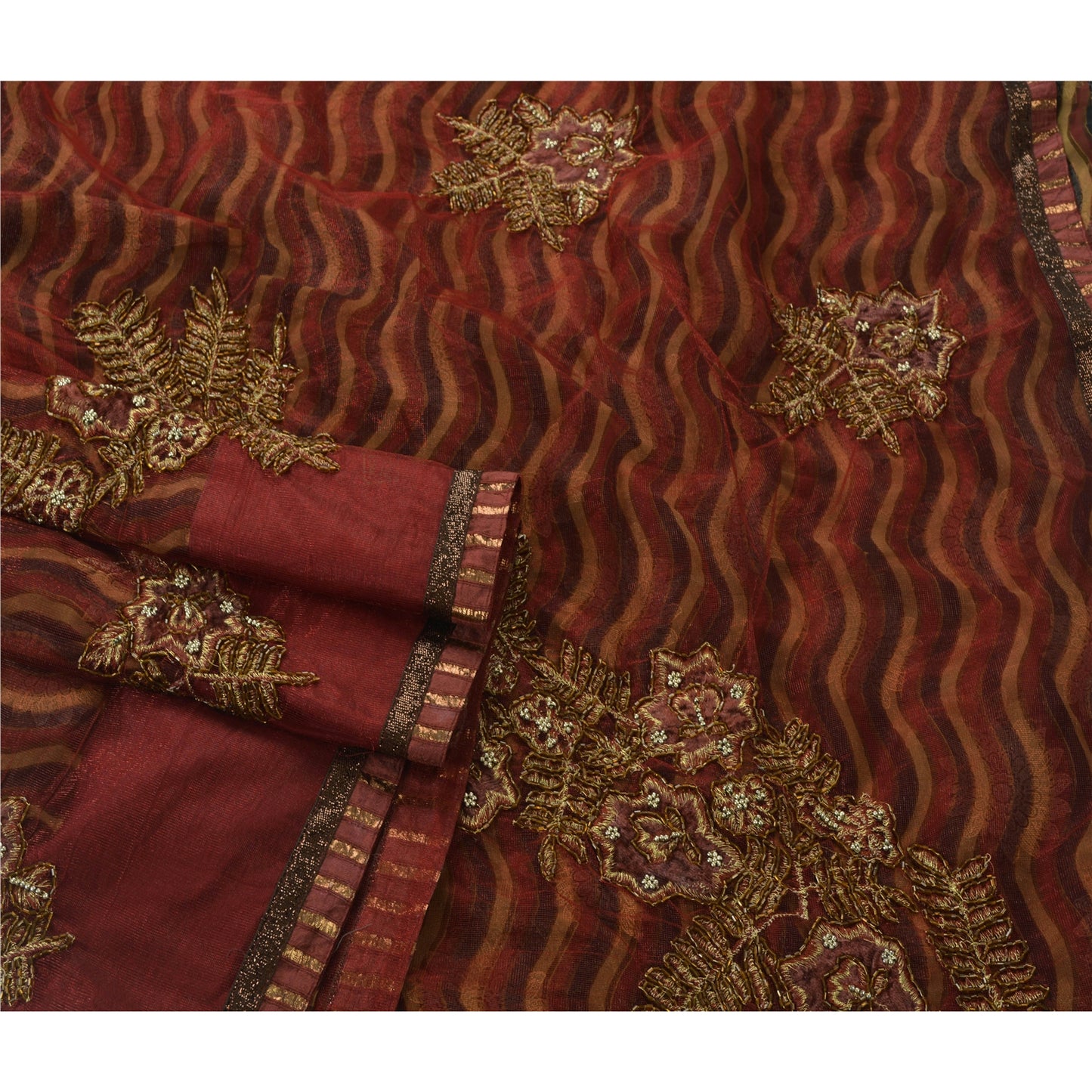 Vintage Saree Art Silk Hand Beaded Red Craft Fabric 5 YD Premium Sari