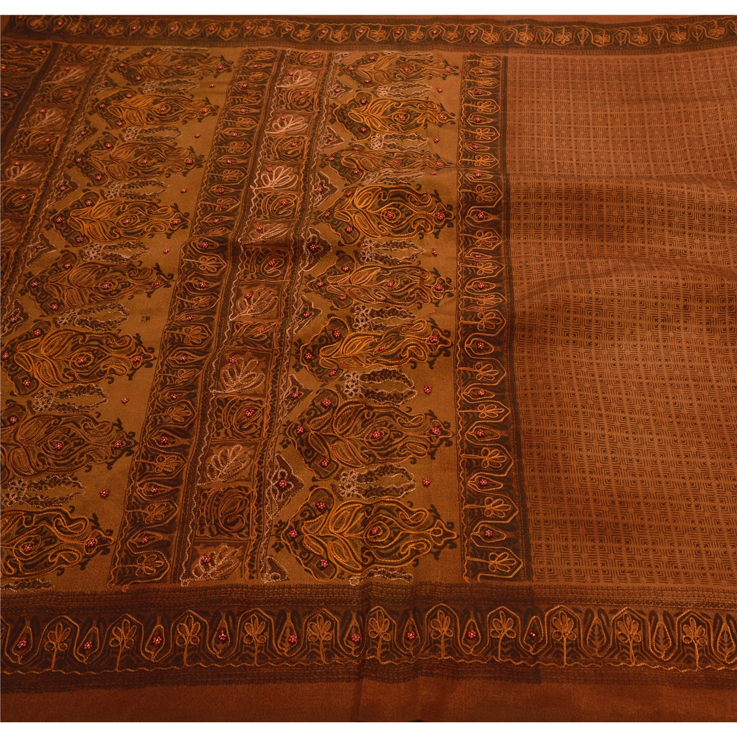 Sanskriti Vintage Brown Sarees Art Silk Hand Beaded Craft Fabric Premium Sari