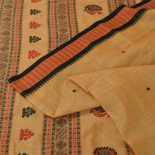 Sankriti Vintage Cream Sarees Pure Cotton Hand Woven Premium Sari Craft Fabric