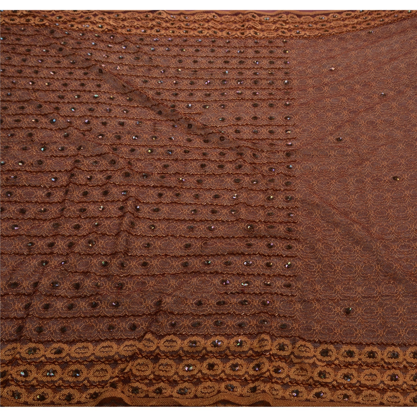 Sanskriti Vintage Dark Red Sarees Net Mesh Hand Beaded Woven Craft Fabric Sari