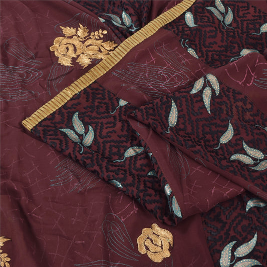 Sanskriti Vintage Burgundy Sarees Georgette Hand Embroidery Print Fabric 5+ySari