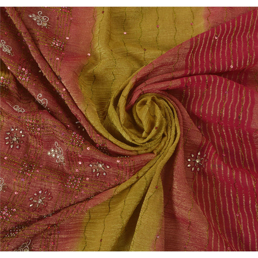 Sanskriti Vintage Green Sarees Georgette Hand Beaded Woven Craft Fabric Sari