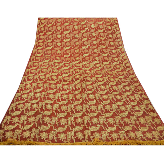Sanskriti Vintage Red Sarees Art Silk Hand Embroidered Woven Craft Fabric Sari