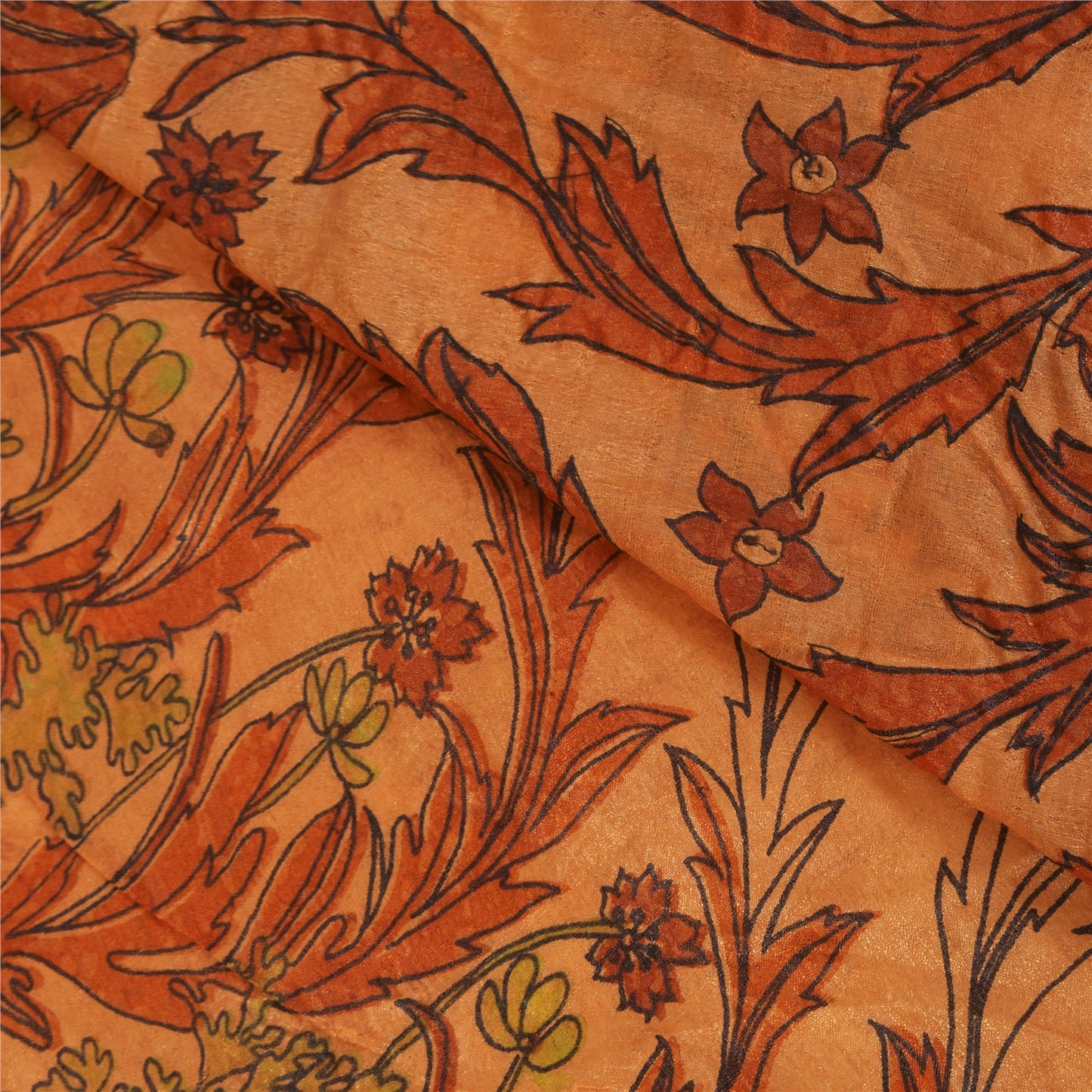 Sanskriti Vintage Orange Sarees Art Silk Hand Beaded Premium Craft Fabric Sari