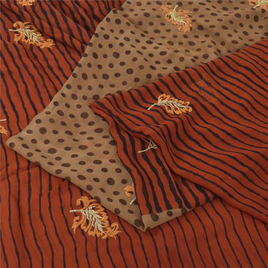 Sanskriti Vintage Red/Brown Sarees Georgette Embroidered Premium Sari 5yd Fabric