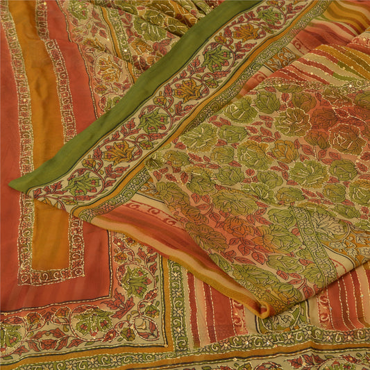 Sanskriti Vintage Sarees Art Silk Hand Beaded Kantha Premium Sari Craft Fabric