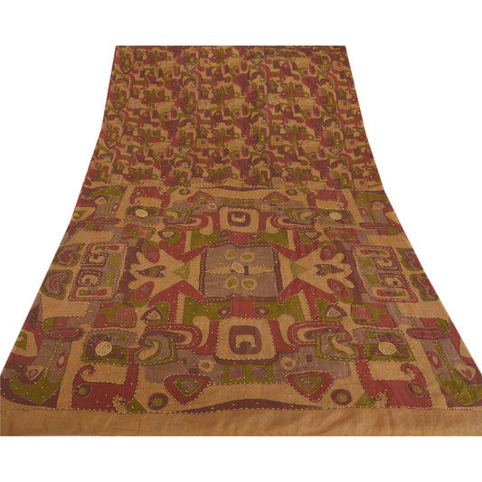 Sanskriti Vintage Sarees Art Silk Hand Beads Craft Sari Décor 5 YD Fabric