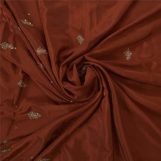 Sanskriti Vintage Brown Sarees Art Silk Hand Beaded 5 YD Sari Fabric Craft