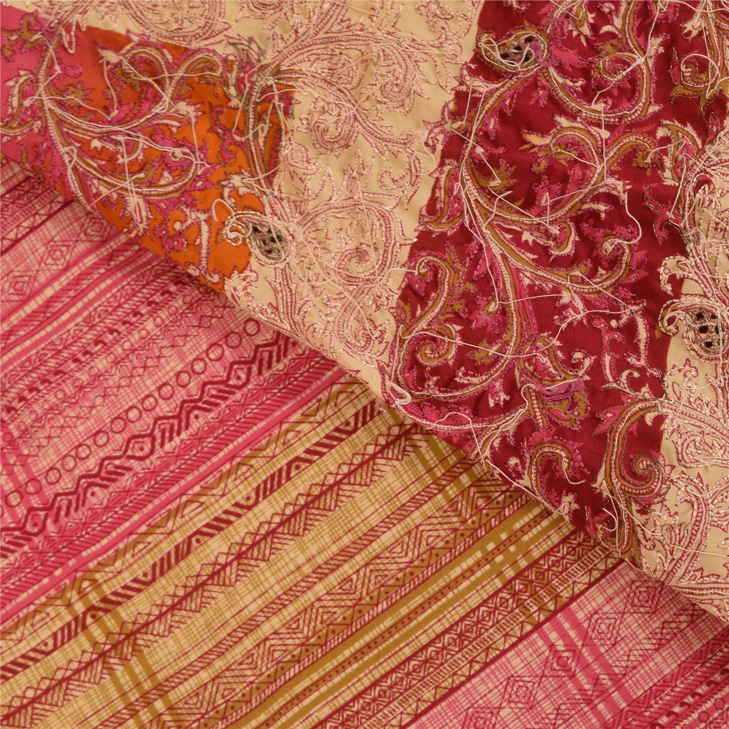 Sanskriti Vintage Sarees Art Silk Hand Beaded Printed Craft Fabric Premium Sari