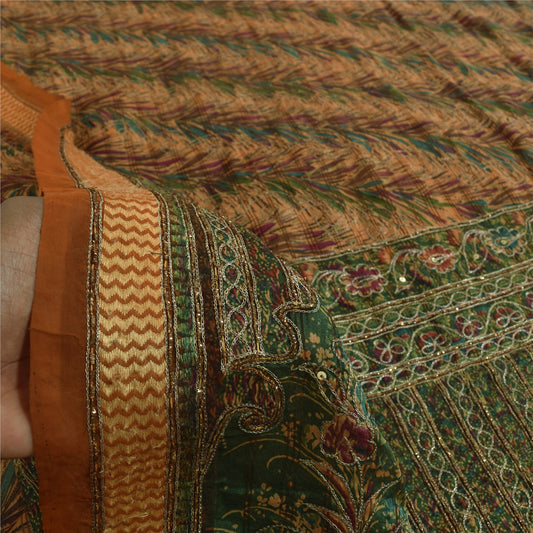 Sanskriti Vintage Brown Sarees Art Silk Hand Beaded Zari Sequins Sari 5+YD Sari