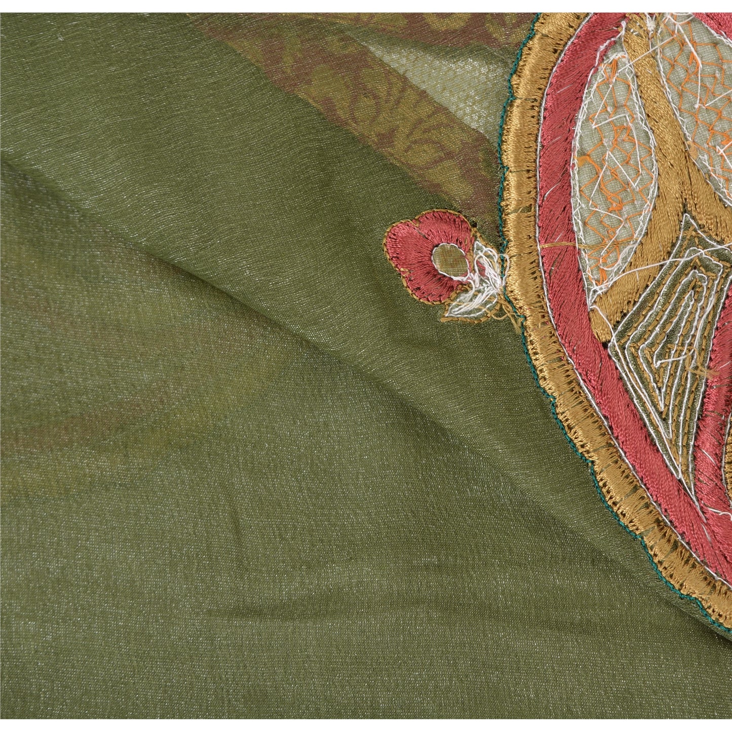 Sanskriti Vintage Green Sarees Blend Silk Hand Beaded Craft Fabric Premium Sari