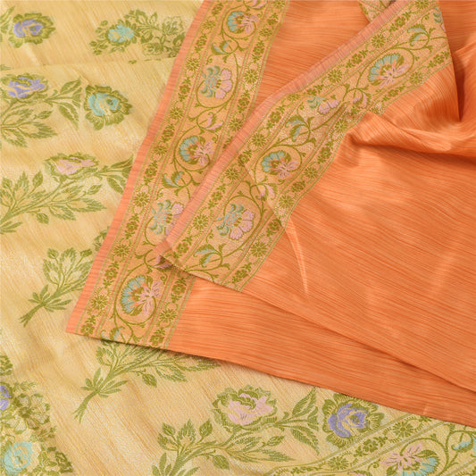 Sanskriti Vintage Orange/Ivory Sarees Art Silk Woven Sari Premium Craft Fabric