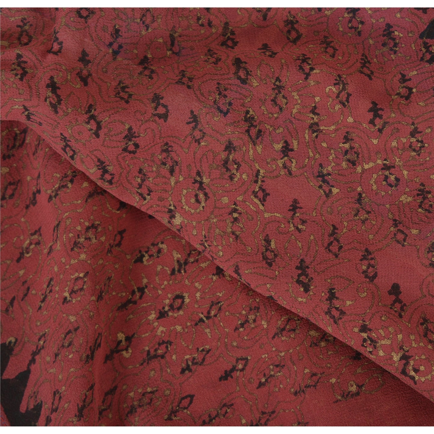 Sanskriti Vintage Rosewood Sarees Pure Georgette Hand Embroidered Sari Fabric