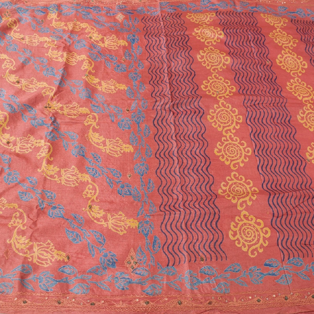 Санскритские винтажные розовые сари из чистого шелка, расшитые вручную бисером, сари из экологически чистой ткани с принтом