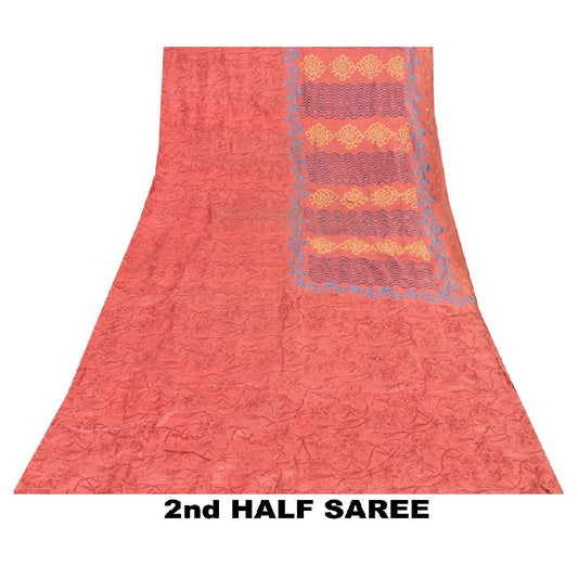 Sanskriti Vintage Pink Sarees Pure Silk Hand Beaded Craft Sustainable Fabric Printed Sari