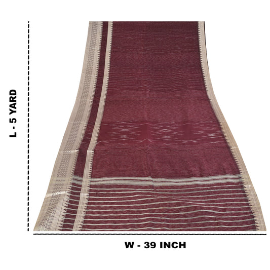 Sanskriti Vintage Indian Maroon Pure Silk Sarees Ikat Woven Craft Fabric Sari