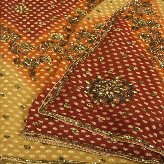 Sanskriti Vintage Green/Red Sarees Pure Georgette Hand Beaded Craft Fabric Sari