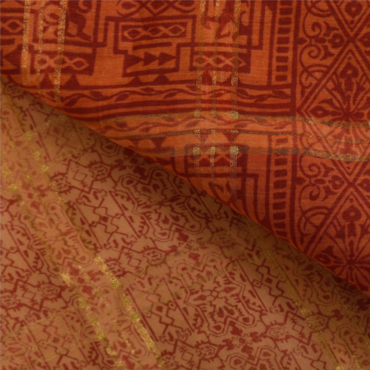 Sanskriti Vintage Indian Orange Saree Pure Cotton Woven Premium Sari 5yd Fabric