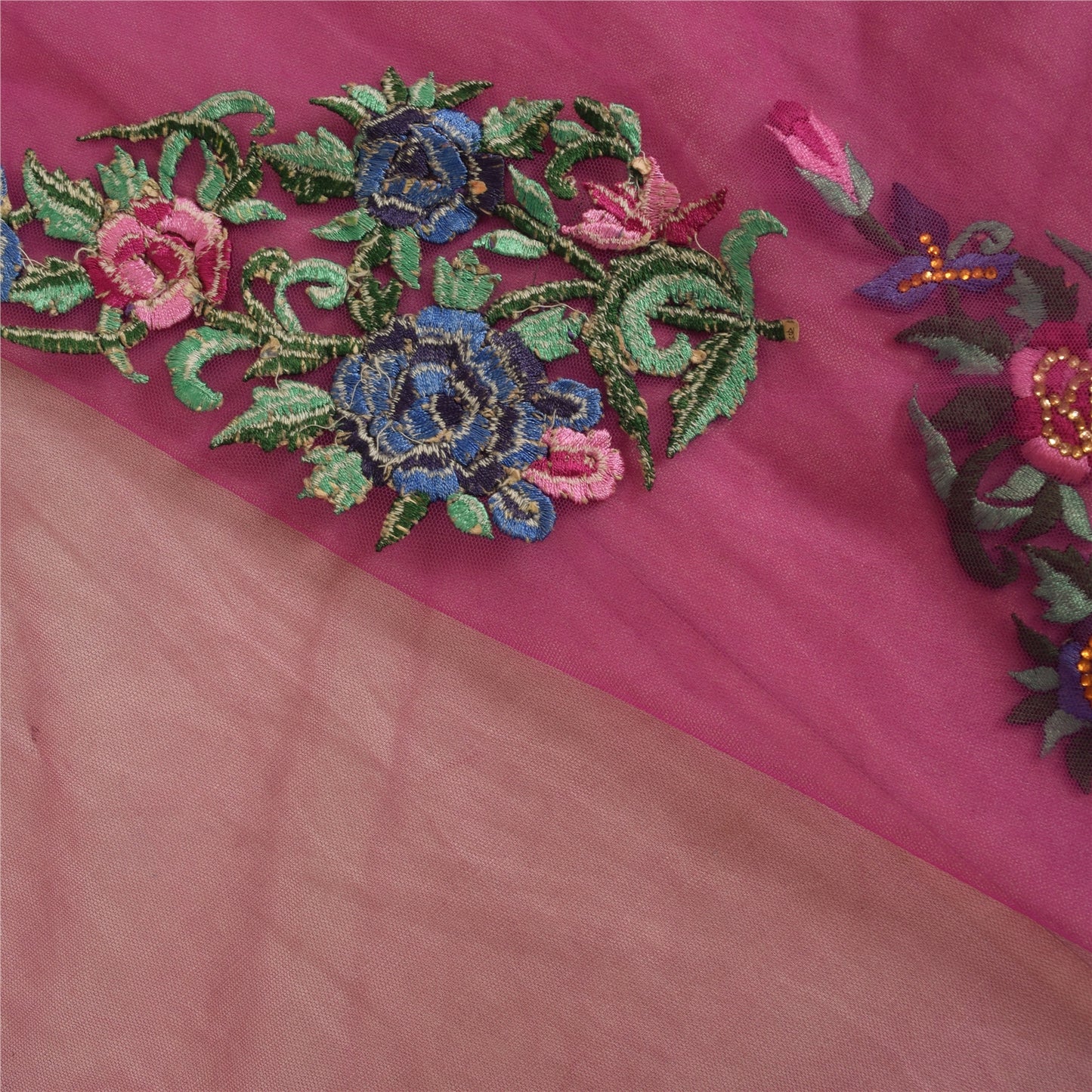 Sanskriti Vintage Sari Georgette Indian Saree Hand Beaded Purple 5yd Craft Fabric Add-Elegance to Table Linen, Curtains, or Cushions