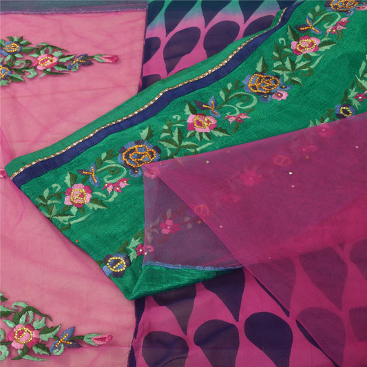 Sanskriti Vintage Sari Georgette Indian Saree Hand Beaded Purple 5yd Craft Fabric Add-Elegance to Table Linen, Curtains, or Cushions