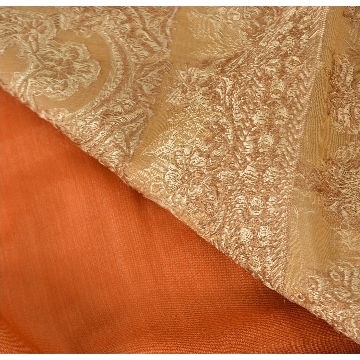 Sanskriti Vintage Orange Sarees Pure Silk Hand Woven Sari 5yrd Craft Fabric
