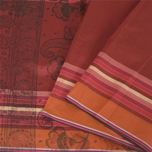 Sanskriti Vintage Orange/Dark Red Sarees Art Silk Woven Painted 5yd Fabric Sari