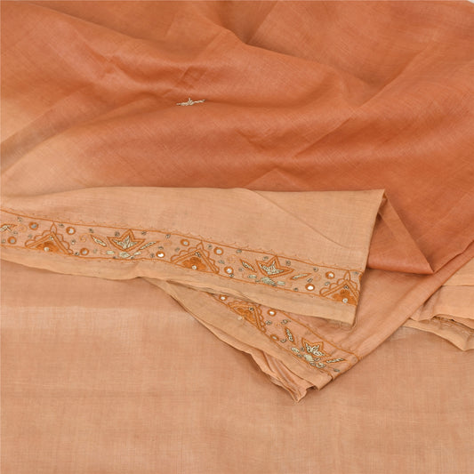 Sanskriti Vintage Peach Sarees Pure Silk Hand Beaded Premium Sari Craft Fabric