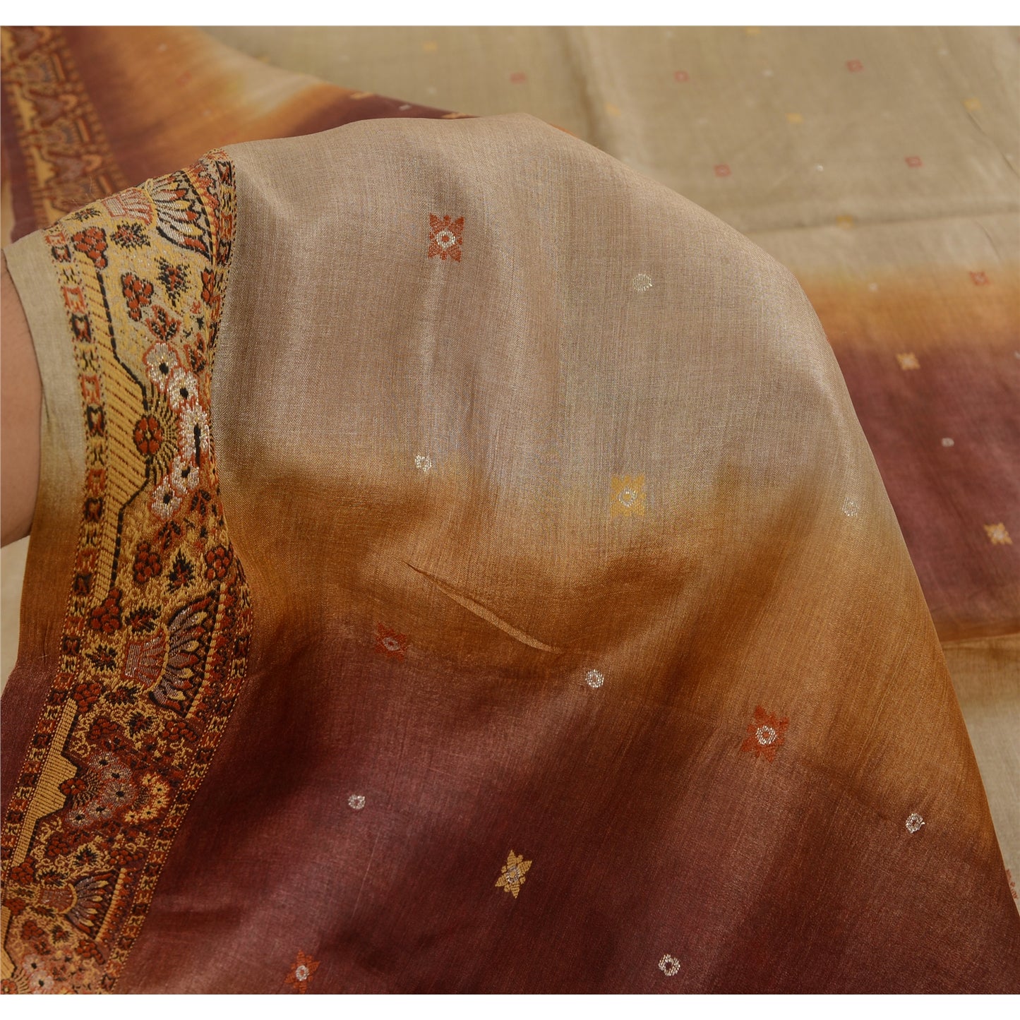 Sanskriti Vintage Indian Sarees Ombre Pure Silk Woven premium Sari Craft Fabric