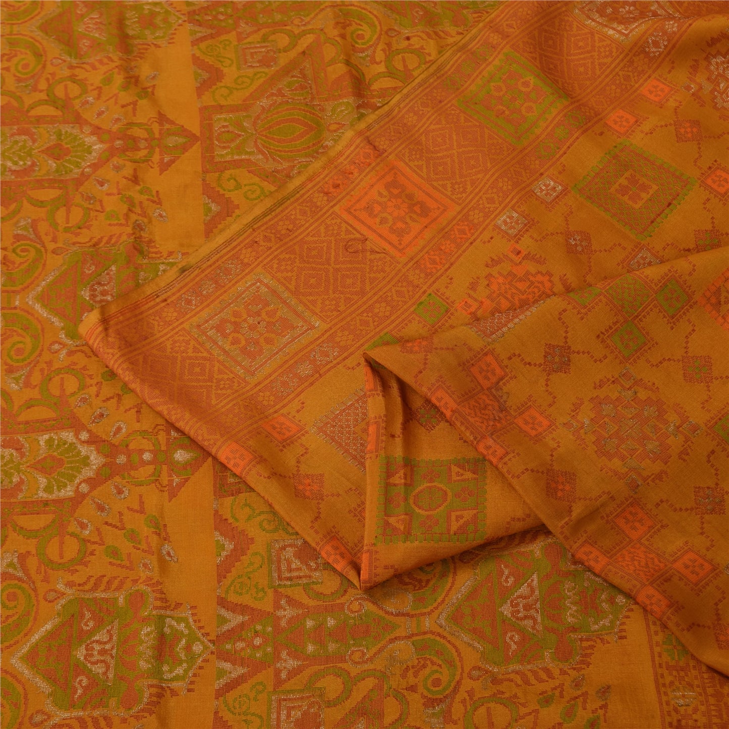 Sanskriti Vintage Indian Mustard Sarees Pure Silk Woven Premium Sari 5yd Fabric