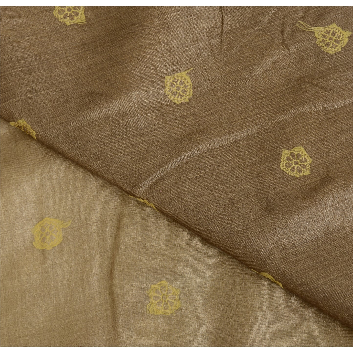 Sanskriti Vintage Brown Sarees Pure Silk Hand Woven Ethnic Sari 5yd Craft Fabric