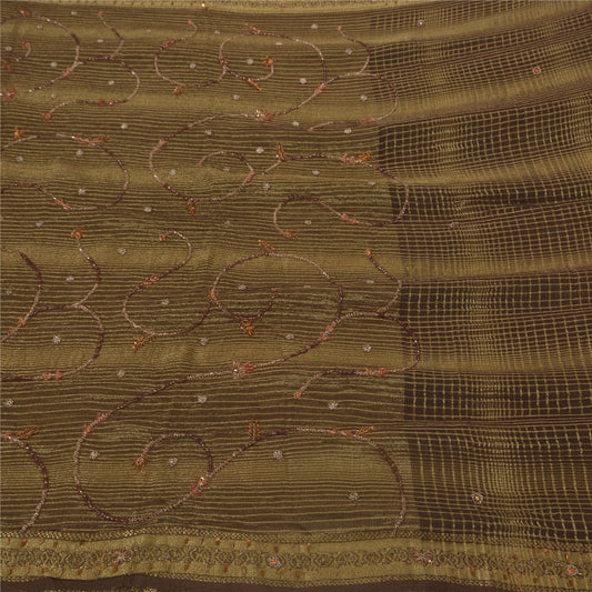 Sanskriti Vintage Brown Sarees Georgette Hand Beaded Woven Fabric Premium Sari