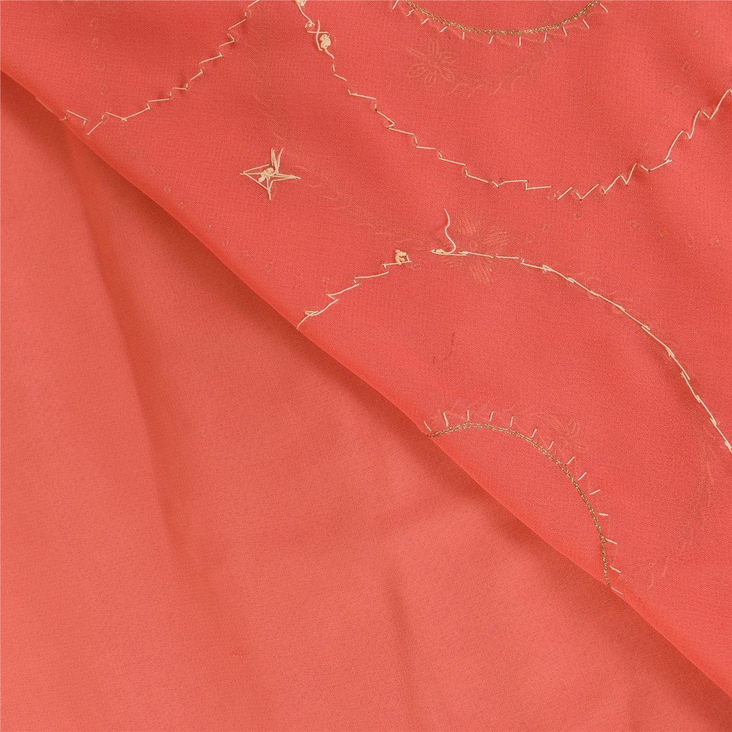 Sanskriti Vintage Peach Sarees Georgette Hand Beaded Premium Sari Craft Fabric