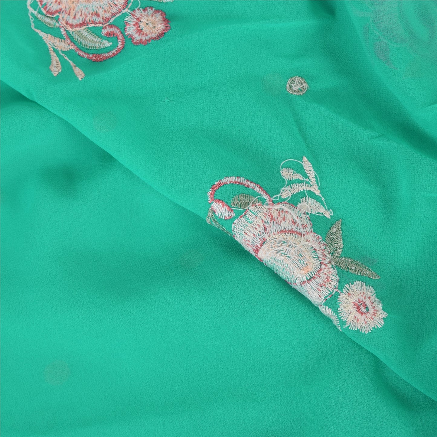 Sanskriti Vintage Sari Georgette Turquoise Blue Sarees Embroidered 5yd Craft Fabric Design- Dresses, Kaftans, Skirts, Blouses, Projects