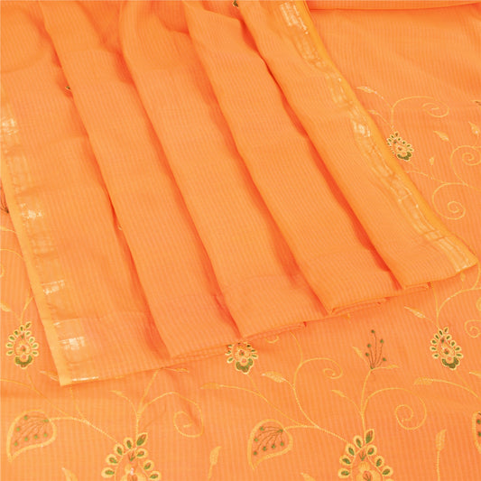 Sanskriti Vintage Orange Sarees Blend Cotton Embroidered Premium Sari 5yd Fabric