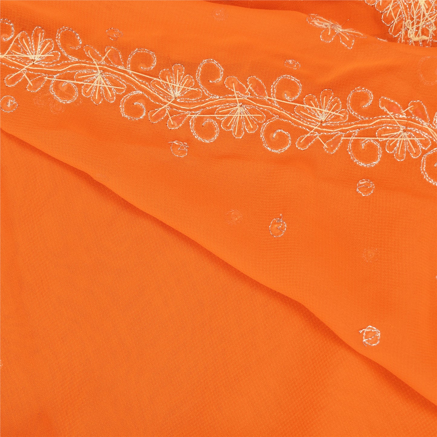 Sanskriti Vintage Orange Saree Pure Georgette Silk Hand Beaded Sustainable Fabric Sari