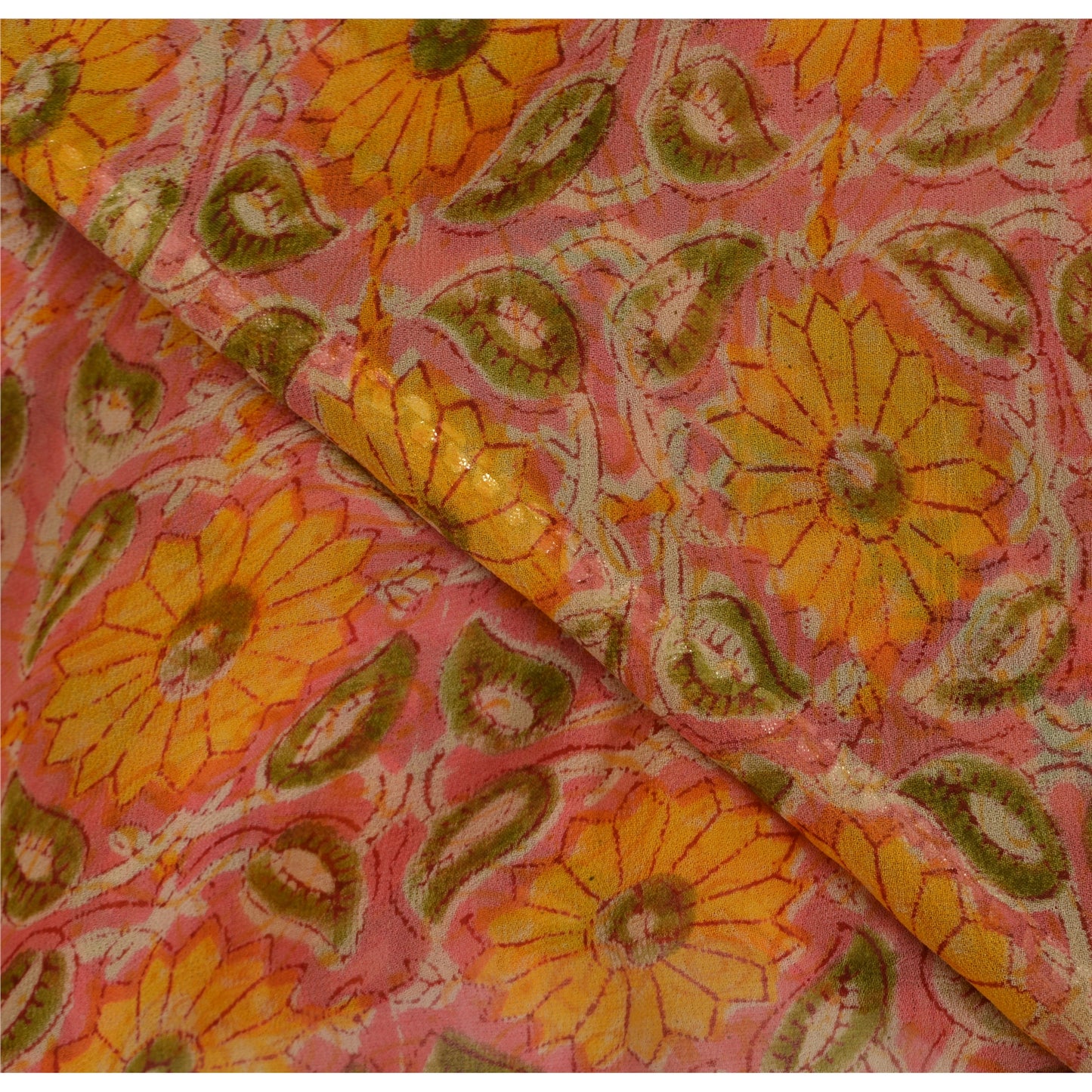 Sanskriti Vintage Indian Sarees Pure Georgette Silk Embroidered Fabric 5yd Sari