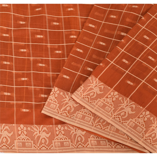 Sanskriti Vintage Indian Orange Sarees Blend Silk Woven Ethnic Sari Craft Fabric