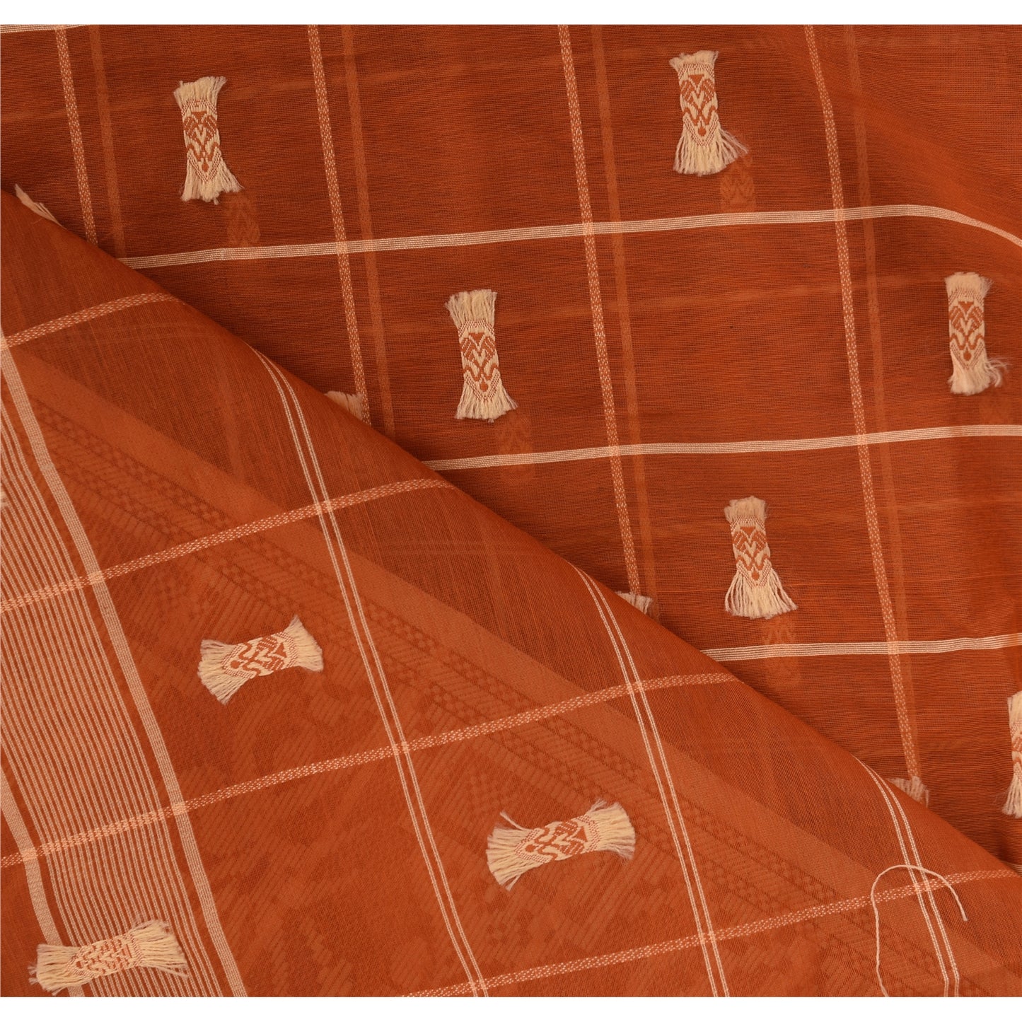 Sanskriti Vintage Indian Orange Sarees Blend Silk Woven Ethnic Sari Craft Fabric