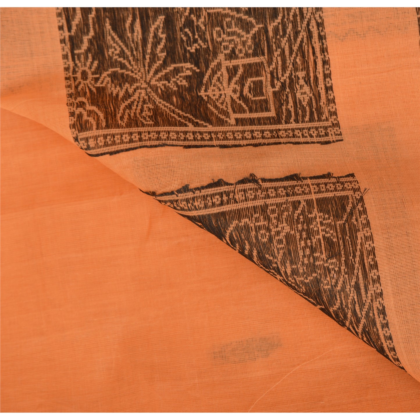 Sanskriti Vintage Sari 100% Pure Cotton Indian Tangerine Orange Saree Woven 5yd Craft Assorted Vintage Sari Scraps, Upcycled Remnant